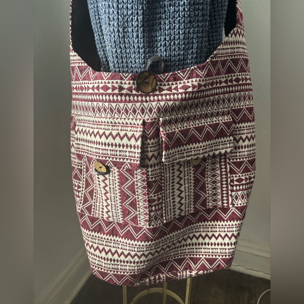 Large 100% Cotton Patterned Shoulder Hobo Bag India Inspired and Made - Picture 2 of 8